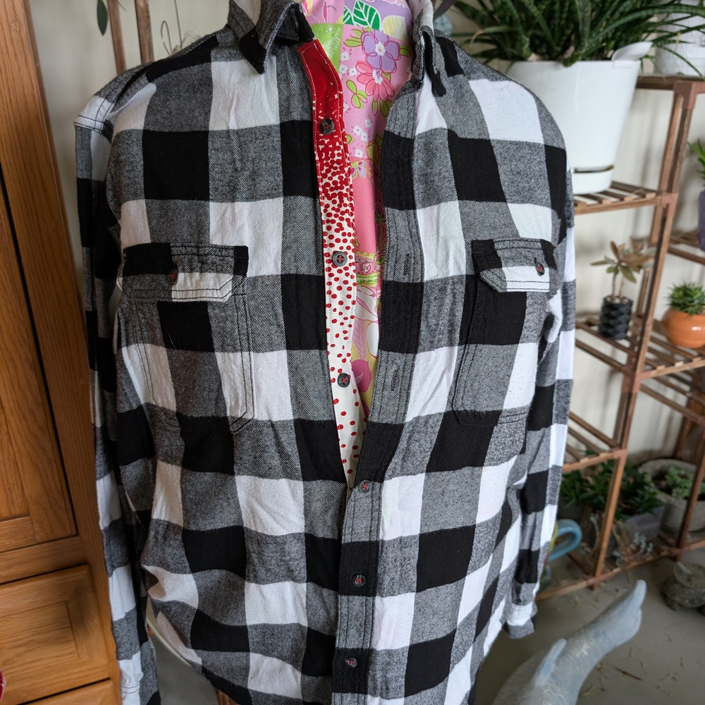 Black and White Plaid Button-Up Shirt